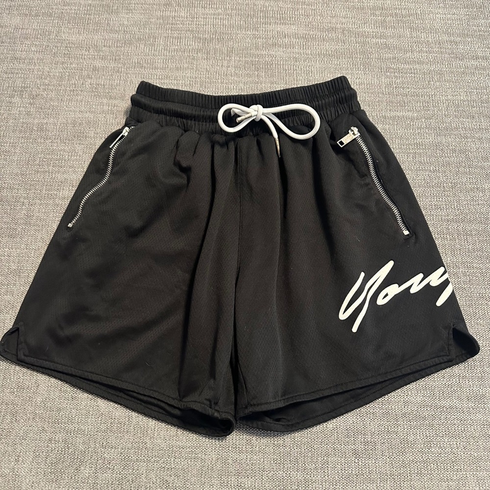 YoungLA Mesh Gym Shorts Mens Small Black Model 115 Zipper Pockets Graphic